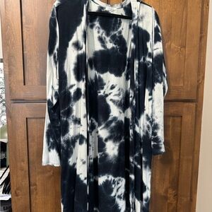 Dark Navy & White Tie-Dye Open Front Cardigan